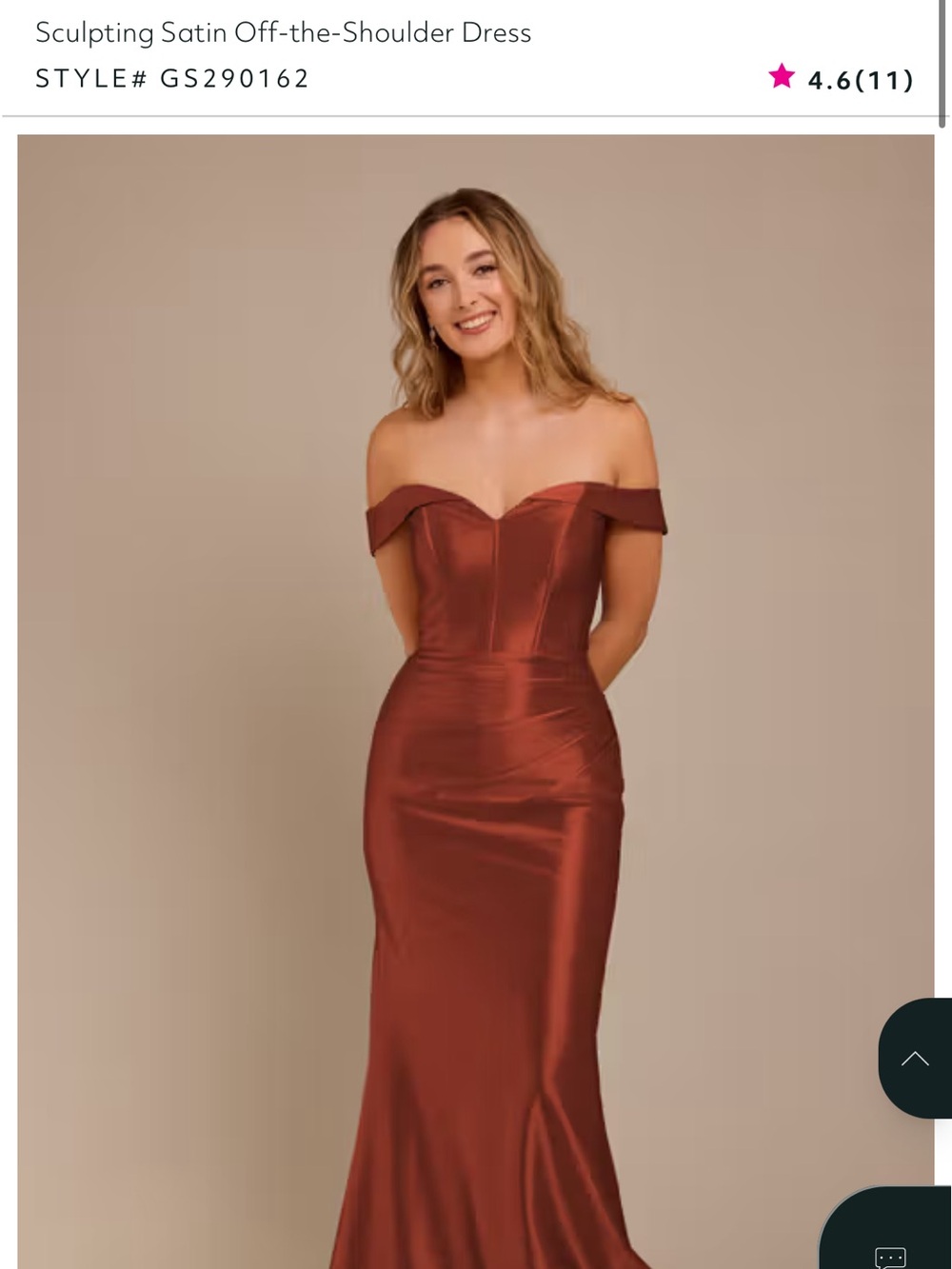 David's Bridal Off-the-Shoulder Satin Gown - Rust